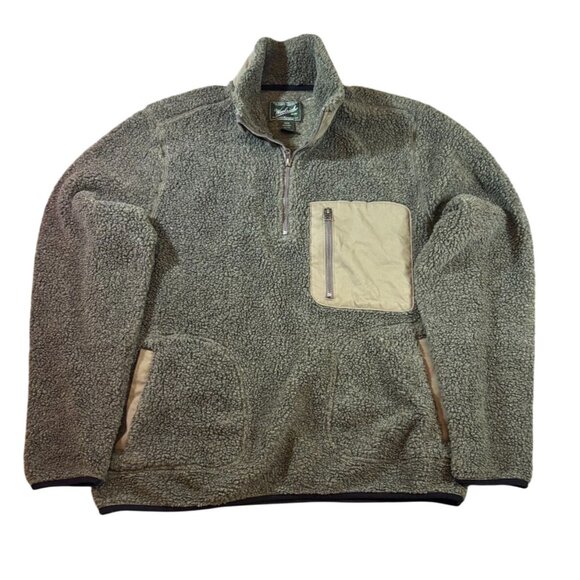 Woolrich Mens XL Sherpa Fleece Pullover Olive Green Quarter Zip Chest Pocket - Picture 1 of 6